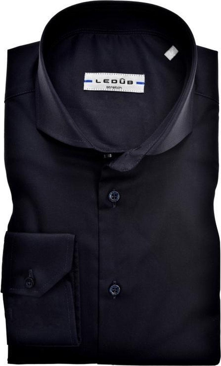 Ledub Modern Fit overhemd - donkerblauw stretch - Strijkvriendelijk - Boordmaat: 48