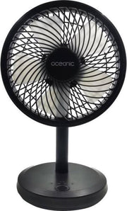 OCEANIC Mini USB Oplaadbare Ventilator - Diameter 15 cm - 4 W - 4 Snelheden - Li-Ion 2.6 Ah batterij - Zwart