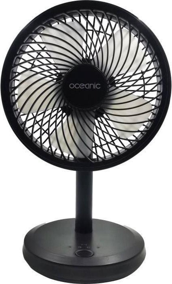OCEANIC Mini USB Oplaadbare Ventilator - Diameter 15 cm - 4 W - 4 Snelheden - Li-Ion 2.6 Ah batterij - Zwart