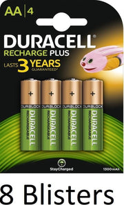 32 Stuks (8 Blisters a 4 st) Duracell AA Oplaadbare Batterijen