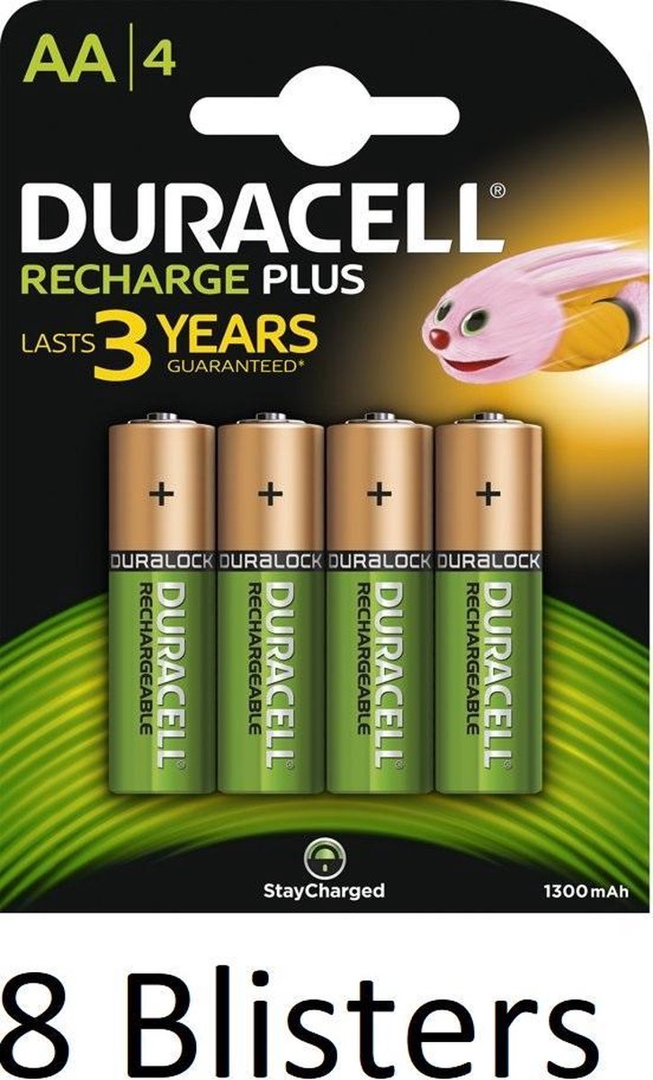 32 Stuks (8 Blisters a 4 st) Duracell AA Oplaadbare Batterijen