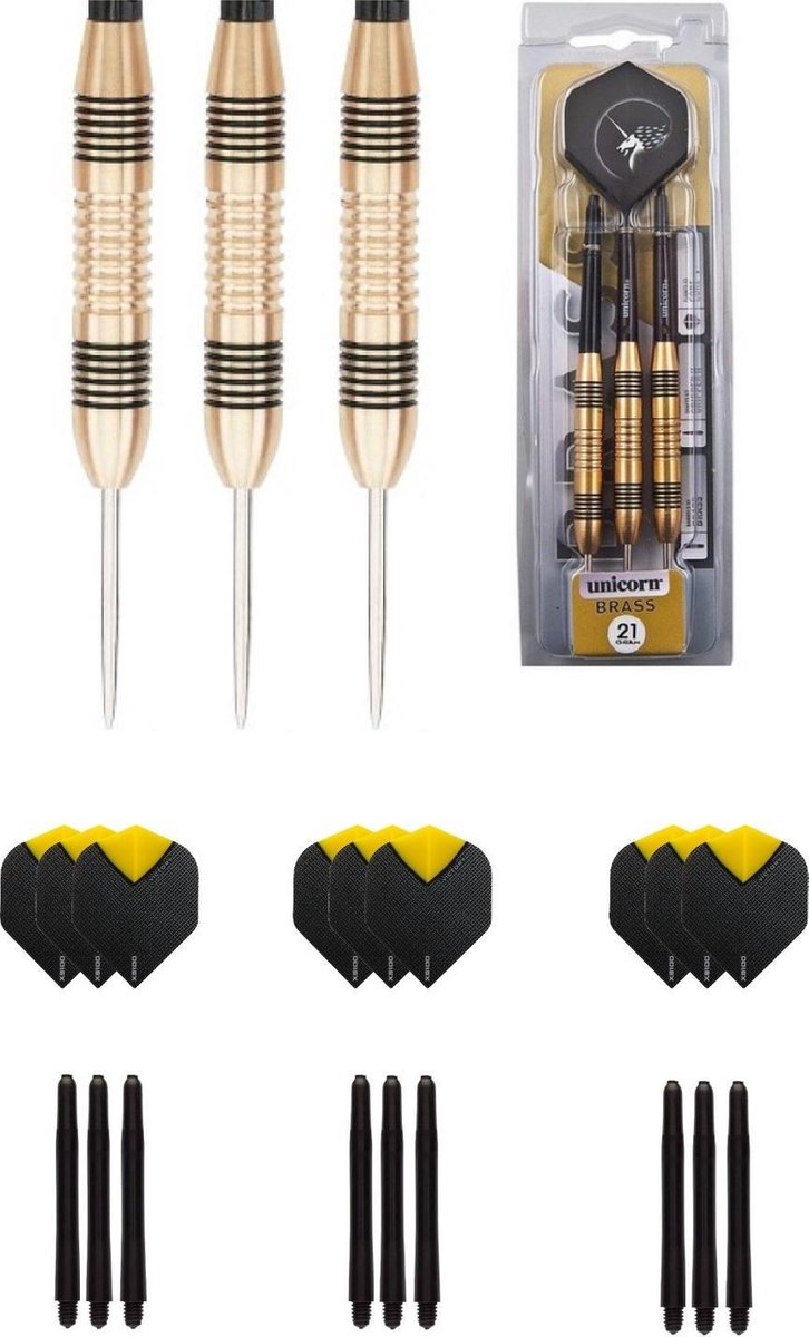 Unicorn Core Brass 21 gram dartpijlen met extra 9 extra - dartshaft - en 9 extra - dartflights
