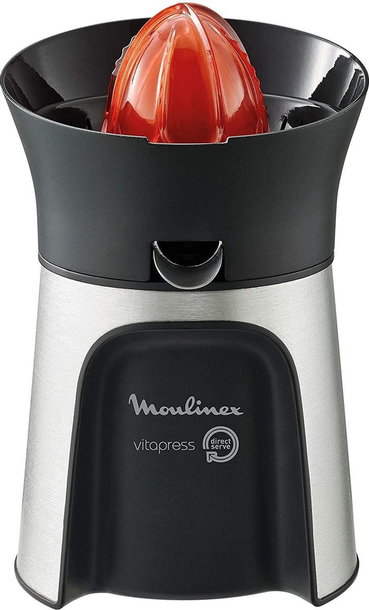 Moulinex PC603D elektrische sapcentrifuge met direct serveersysteem; inclusief 3 perskegels; automatisch aan/uit schakelen; druppelstopsysteem; 100 W; roestvrij staal/donkergrijs