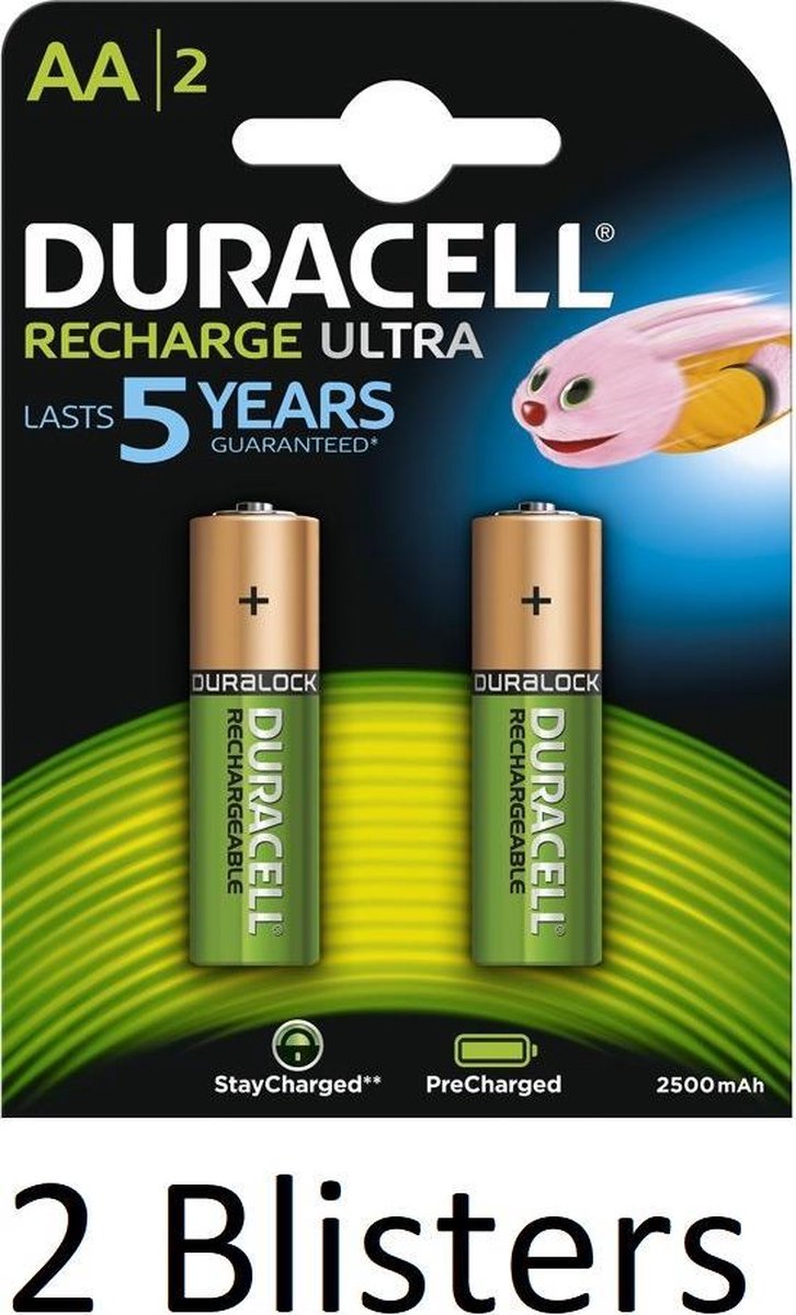 4 Stuks (2 Blisters a 2 st) Duracell AA Oplaadbare Batterijen - 2500 mAh