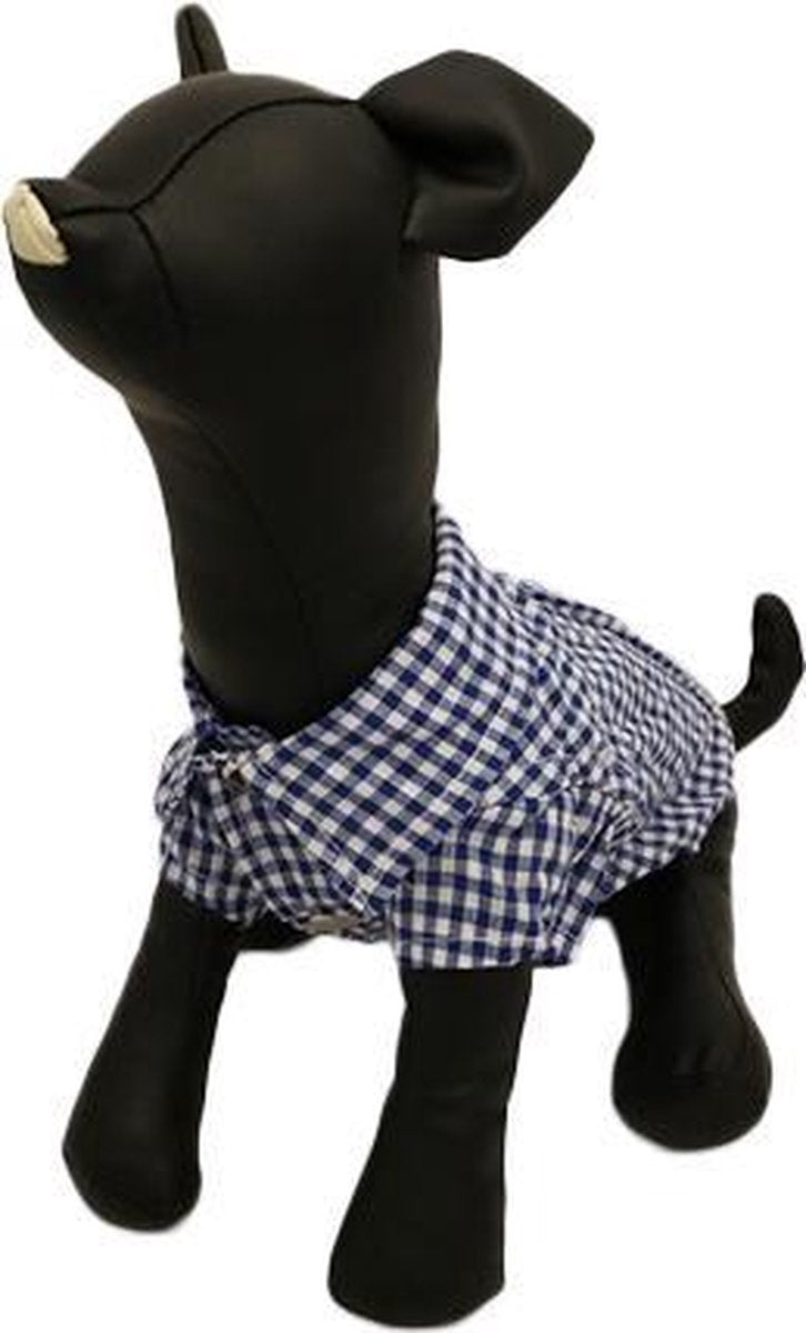 Blouse geblokt in het blauw voor de hond - XXS (lengte rug 16 cm