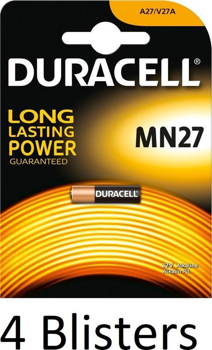 4 Stuks (4 Blisters a 1 st) Duracell MN27 - GP27A - A27 - L828 12V alkaline batterij