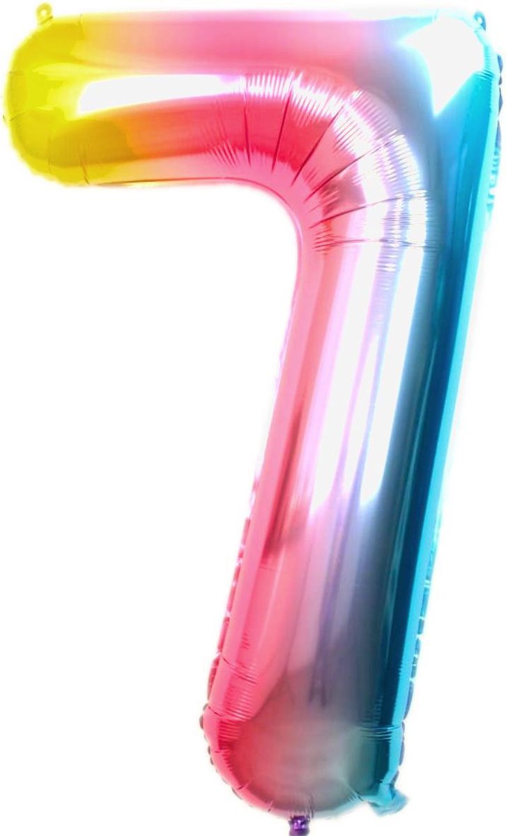 Ballon Cijfer 7 Jaar  Regenboog Verjaardag Versiering Cijfer Helium Ballonnen Regenboog Feest Versiering 36 Cm Met Rietje