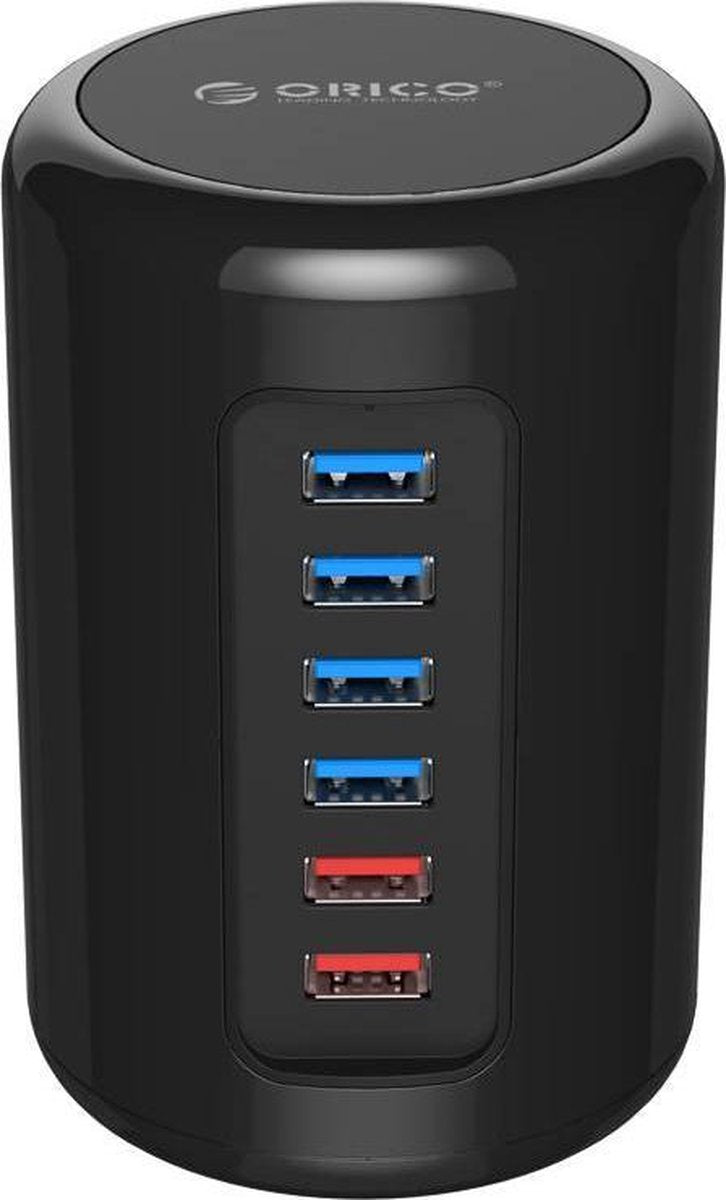 Orico toren USB hub met 4+2 poorten - USB3.0 - externe 12V voeding / zwart - 1 meter