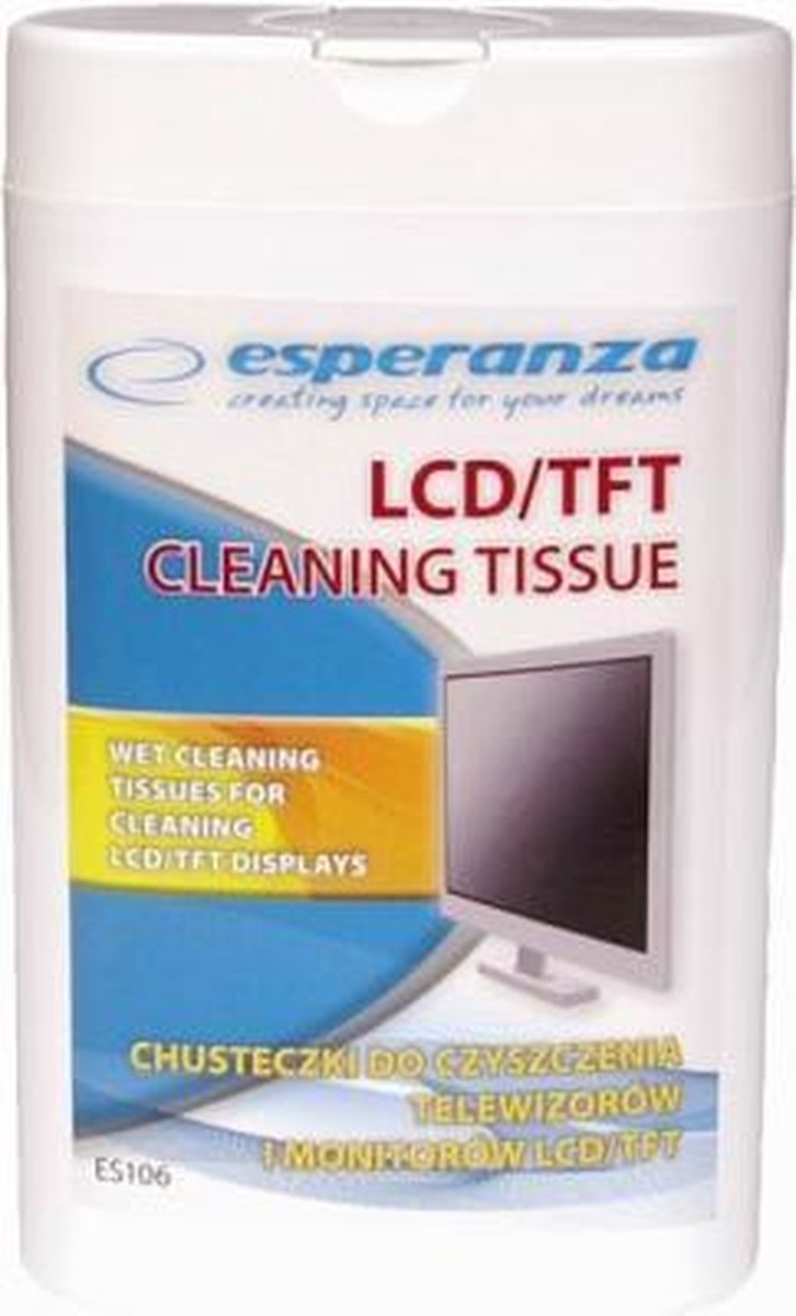Esperanza Natte Reinigingsdoekjes voor LED / LCD / TFT Schermen| 100 Stuks | Antistatisch | Bacteriedodend | Zeer Compacte Afmetingen Perfect voor Onderweg | Geschikt voor Notebooks