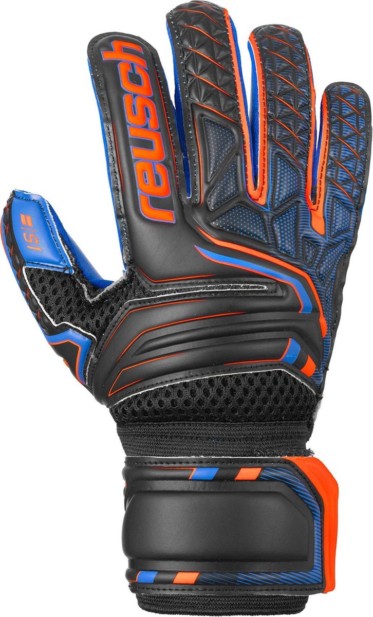 Reusch Attrakt S1  Keepershandschoenen - Maat 4.5  - Unisex - zwart/oranje/blauw