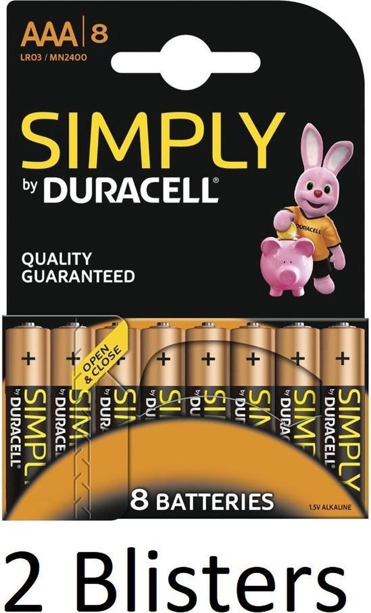 16 stuks (2 blisters a 8 st) Duracell AAA Batterijen