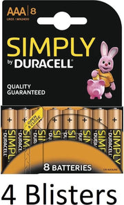 32 stuks (4 blisters a 8 st) Duracell AAA Batterijen