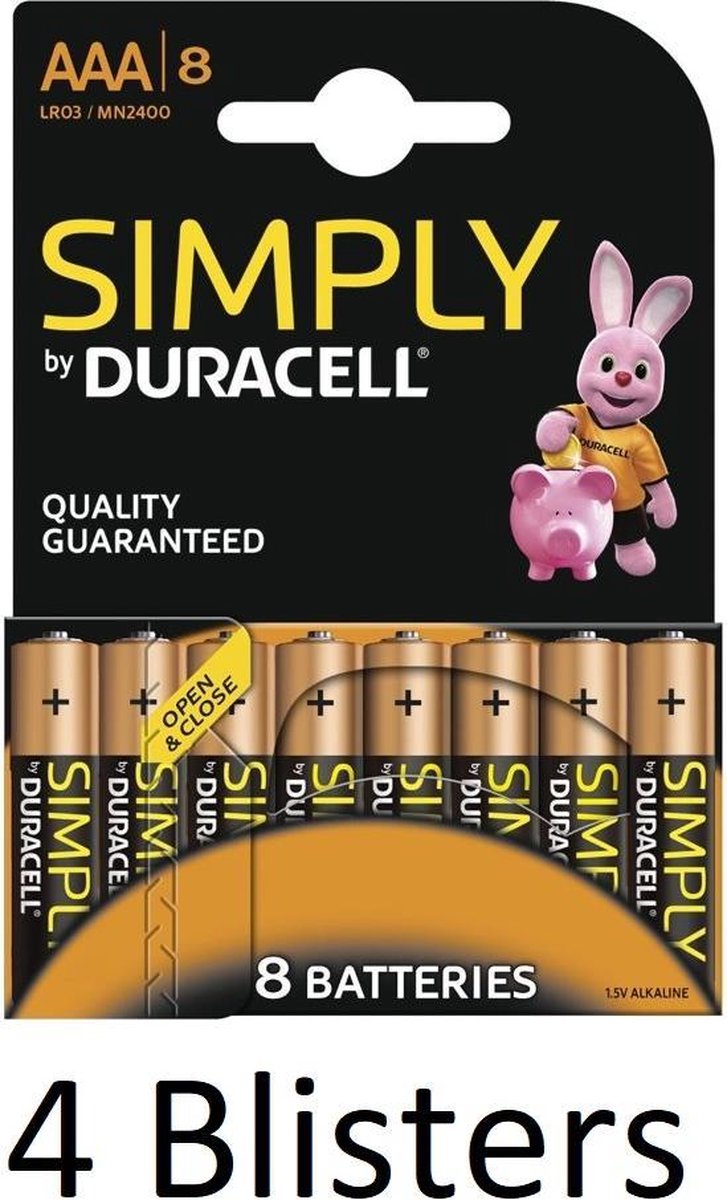 32 stuks (4 blisters a 8 st) Duracell AAA Batterijen