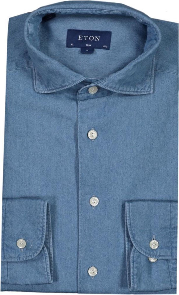 Eton  Overhemd Blauw Getailleerd - Maat UK16-EU41 - Heren - Lente/Zomer Collectie - Katoen