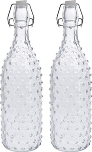 2x Glazen flessen transparant stippen met beugeldop 1000 ml - Keukenbenodigdheden - Woondecoratie - Tafel dekken - Koude dranken serveren/bewaren - Olie/azijn flessen - Decoratie flessen