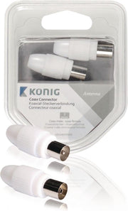 Coax connector coax male - female 2 stuks wit