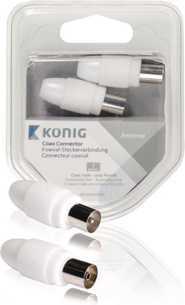 Coax connector coax male - female 2 stuks wit
