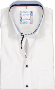 OLYMP Luxor comfort fit overhemd - korte mouw - wit (contrast) - Strijkvrij - Boordmaat: 49