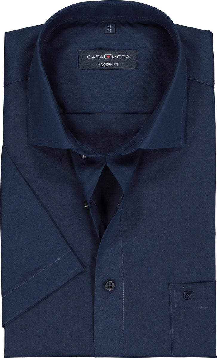 Casa Moda Overhemd Effen Navy Korte Mouw Kent Modern Fit - 41
