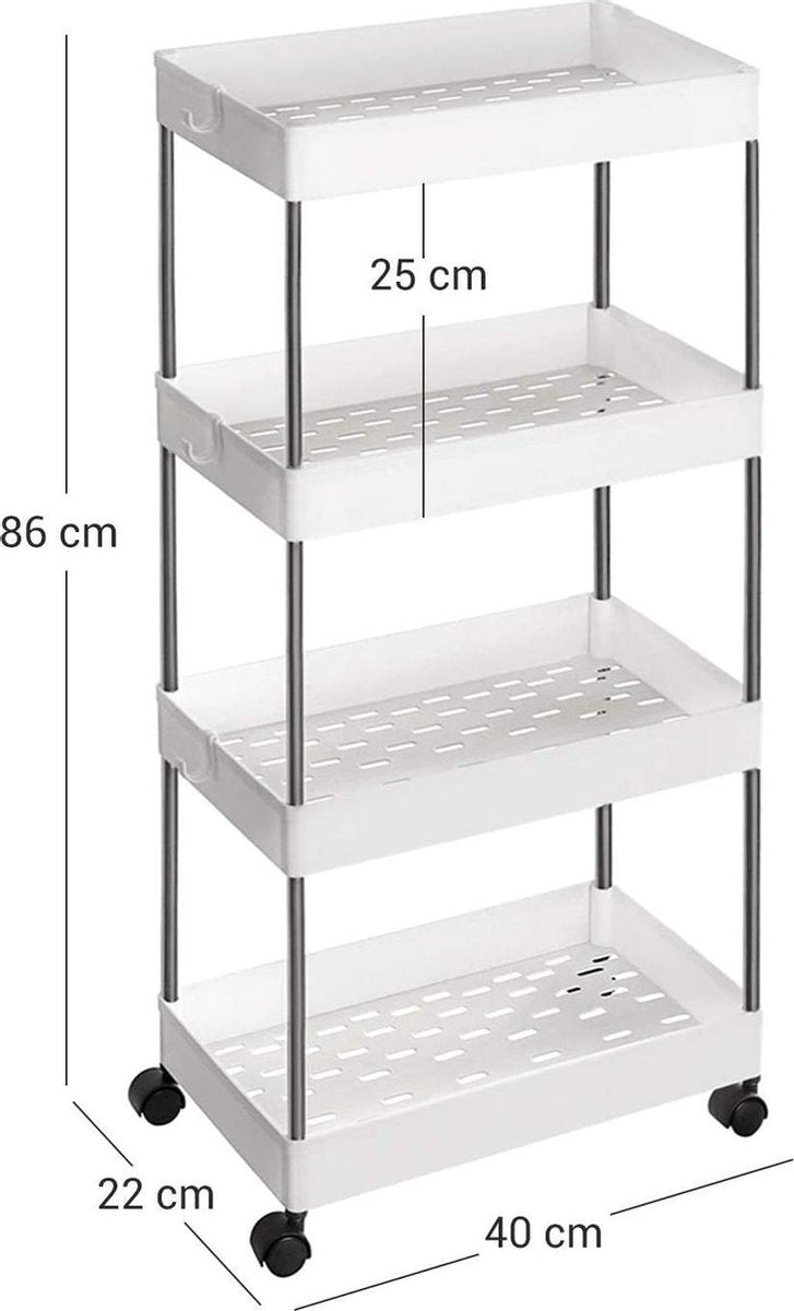Nancy's Dillon Keukentrolley - Badkamertrolley - Keukenwagen - Op wieltjes - Wit - 40 x 22 x 86 cm