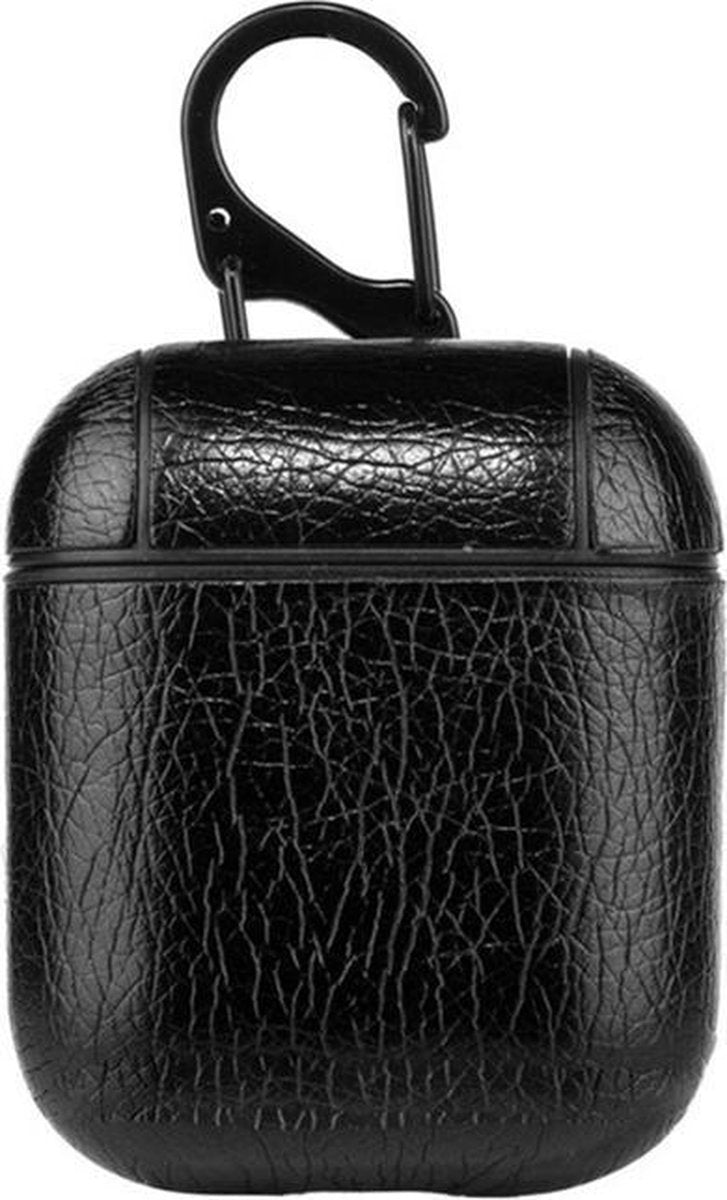 By Qubix - AirPods 1/2 hoesje Litchi PU Series - hard case - zwart - AirPods hoesjes