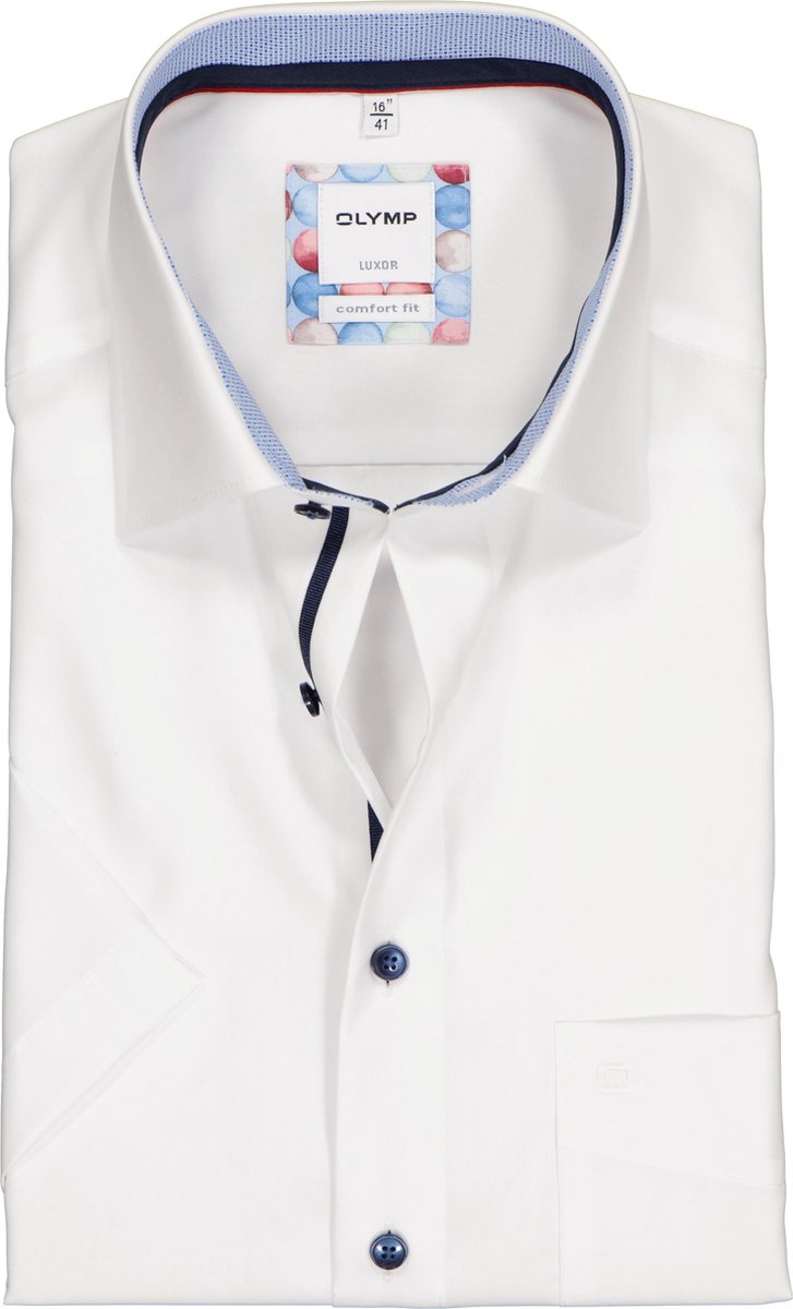 OLYMP Luxor comfort fit overhemd - korte mouw - wit (contrast) - Strijkvrij - Boordmaat: 50