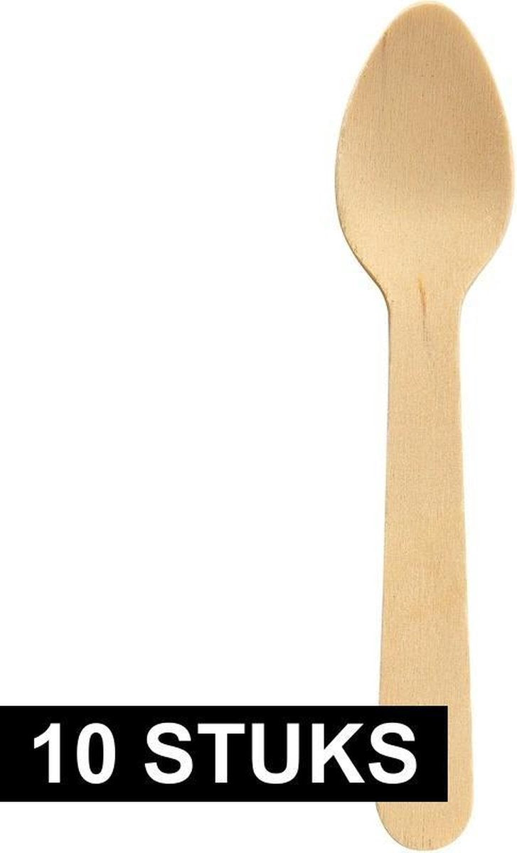10x Houten wegwerp dessertlepels/koffielepels bestek 10 cm bruiloft/huwelijk - Trouwerij/trouwfeest feestartikelen - Duurzaam - Milieuvriendelijke/milieubewuste keuze