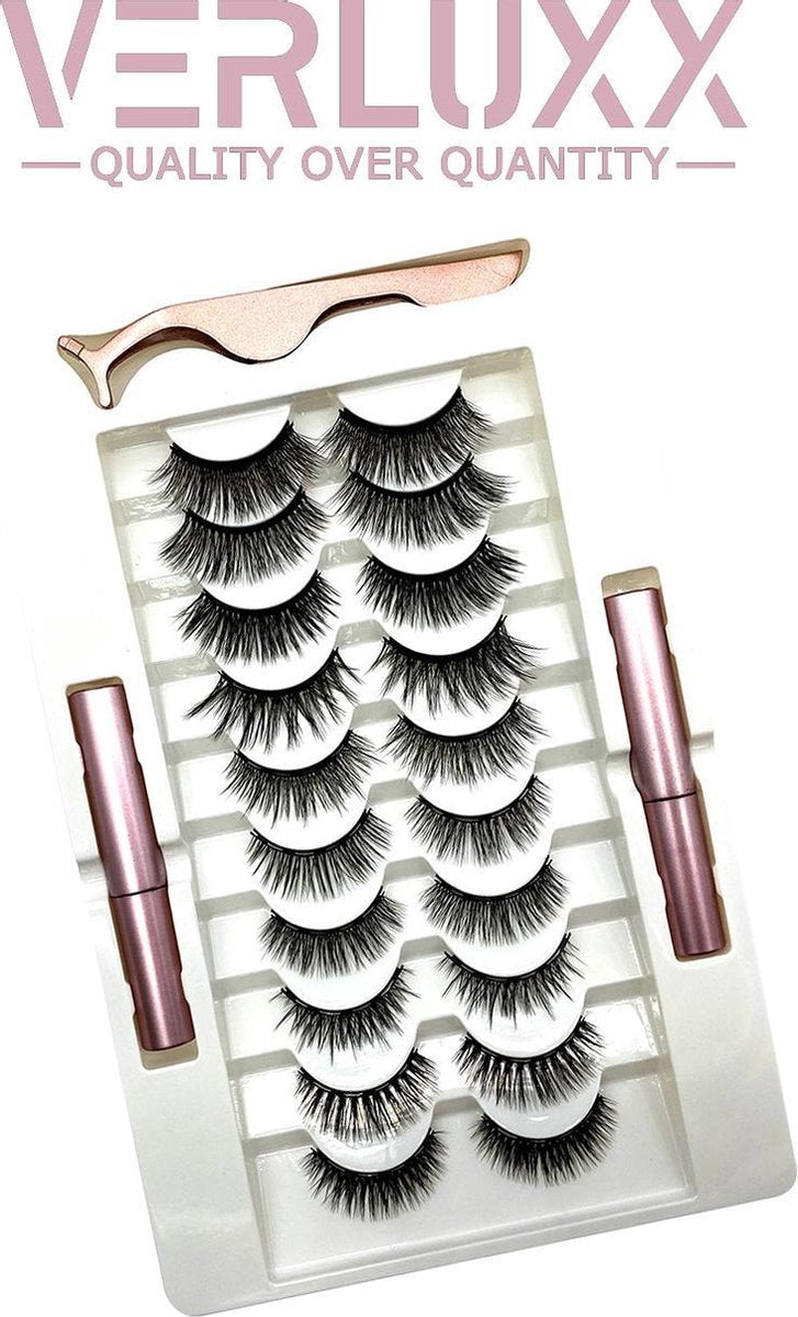 10 Paar - 3D Magnetische Wimpers van ons professionele merk - VERLUXX© - 'Quality Over Quantity'. Incl. Geïoniseerde Waterproof Eyeliner & Pincet