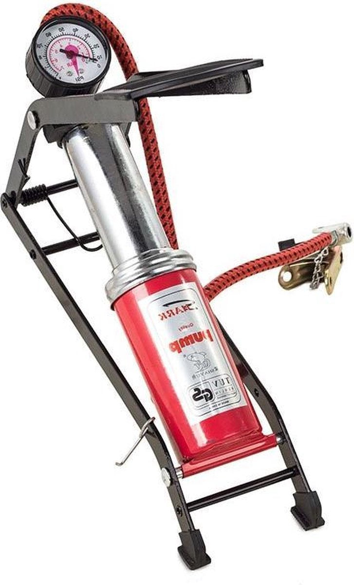 Voetpomp met manometer - Autobanden - Fietspomp - Bandenpomp auto - Luchtbed - Rood