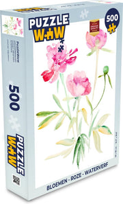 Puzzel Bloemen - Roze - Waterverf - Legpuzzel - Puzzel 500 stukjes