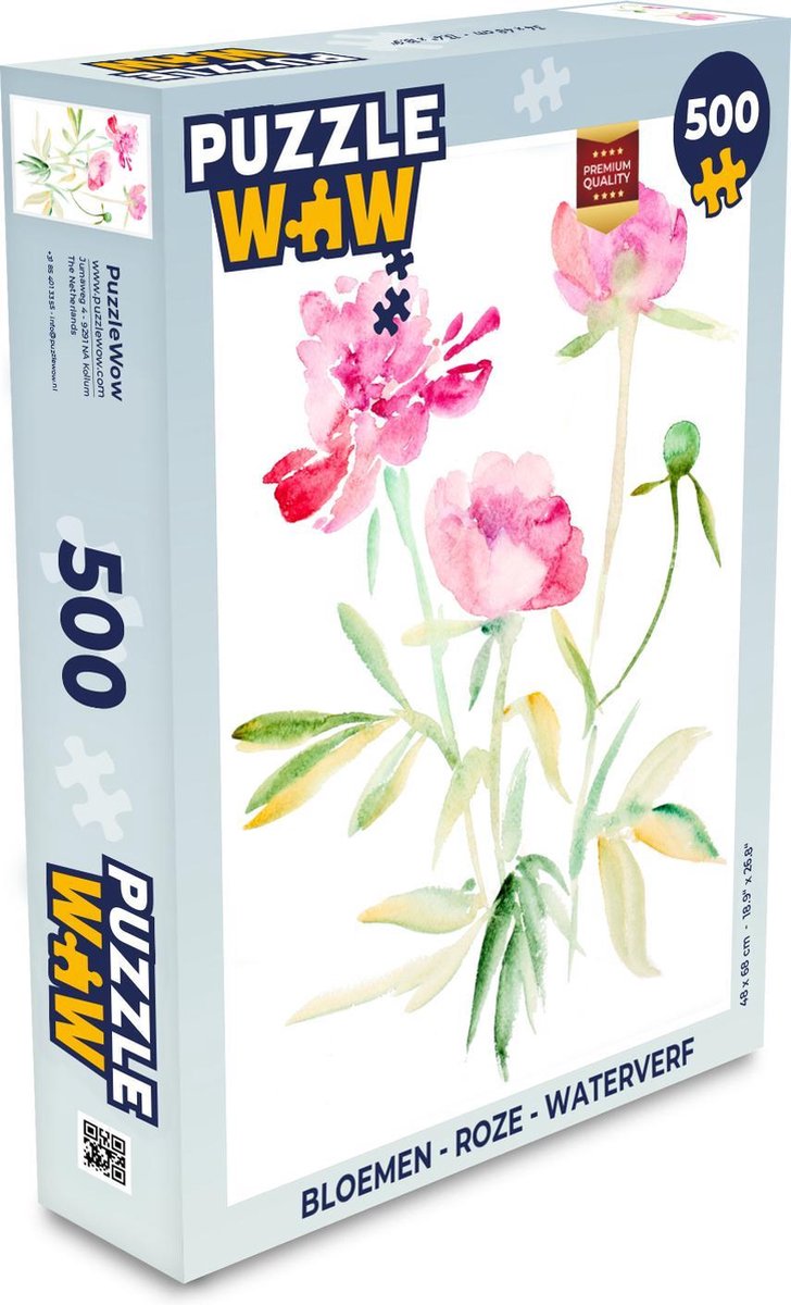 Puzzel Bloemen - Roze - Waterverf - Legpuzzel - Puzzel 500 stukjes