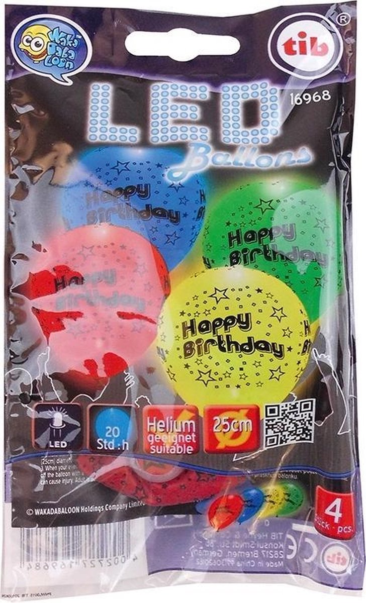 Tib Ballonnenset Happy Birthday Led 23 Cm Latex 4 Stuks