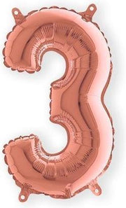 Folieballon - Cijfer 3 - Rozegoud - Grabo balloon - 35cm