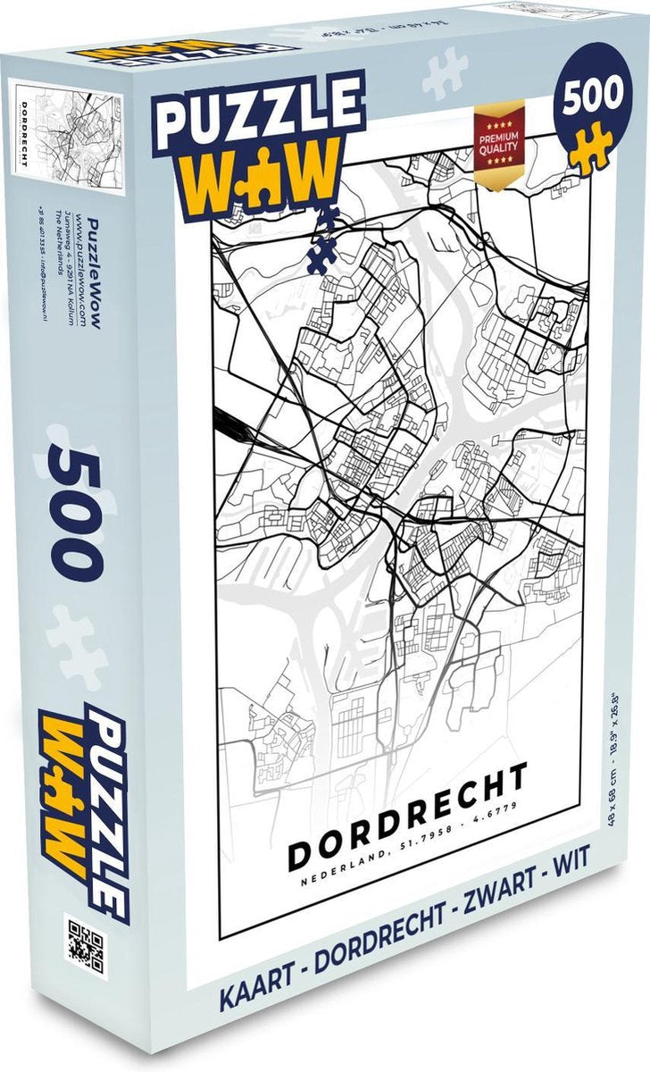 Puzzel Kaart - Dordrecht - Zwart - Wit  - Legpuzzel - Puzzel 500 stukjes