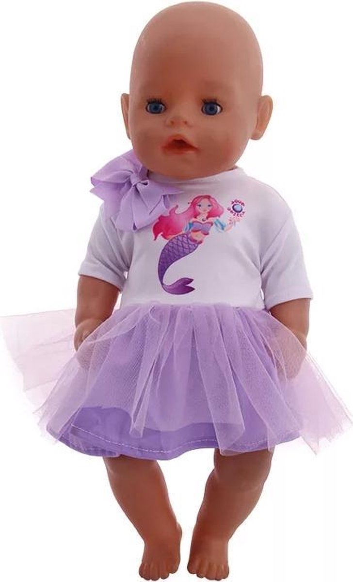 Poppenkleertjes - Geschikt voor Baby Born - Ballerina jurk - Zeemeermin shirt met strikje