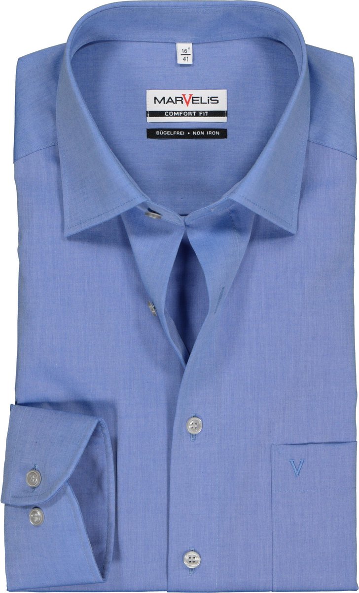 MARVELIS Comfort Fit overhemd - blauw - Strijkvrij - Boordmaat: 45