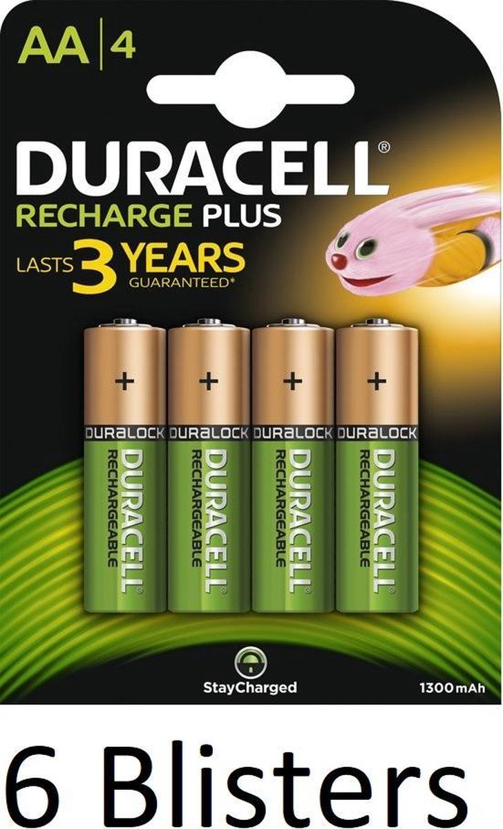 24 Stuks (6 Blisters a 4 st) Duracell AA Oplaadbare Batterijen