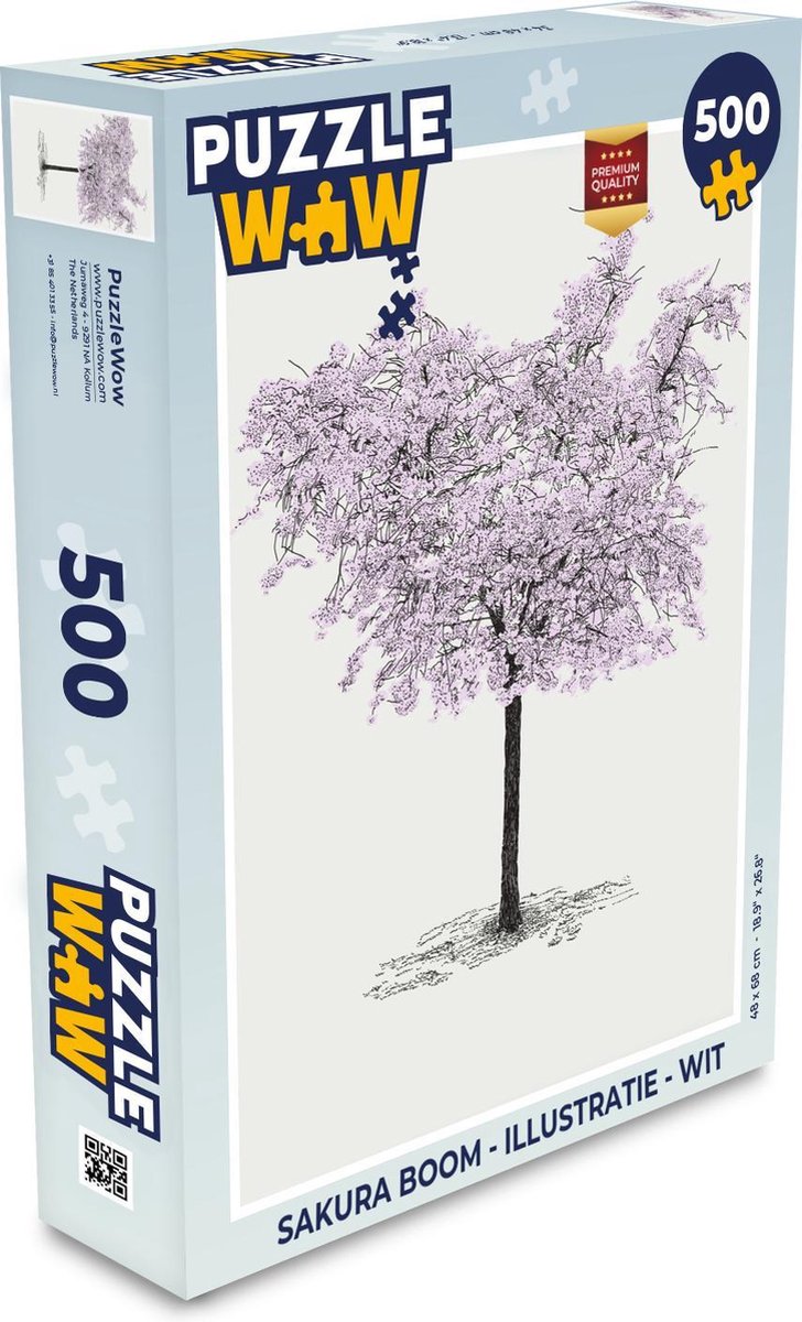 Puzzel Sakura boom - Illustratie - Wit - Legpuzzel - Puzzel 500 stukjes