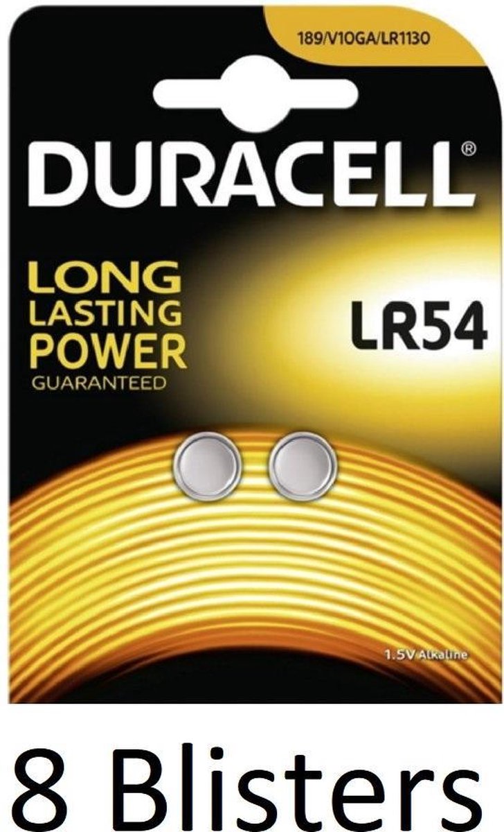 16 Stuks (8 Blisters a 2 st) Duracell Alkaline LR54 1.5V