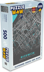 Puzzel Plattegrond - Rijswijk - Grijs - Blauw - Legpuzzel - Puzzel 500 stukjes
