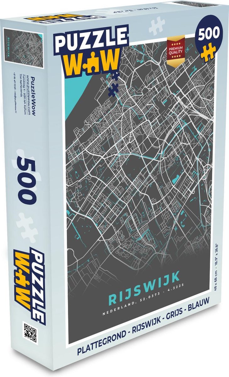 Puzzel Plattegrond - Rijswijk - Grijs - Blauw - Legpuzzel - Puzzel 500 stukjes