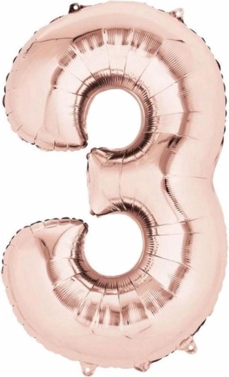 Ballon Cijfer 3 Jaar Rose Goud Verjaardag Versiering Rose Rose Gouden Helium Ballonnen Feest Versiering 86Cm Met Rietje