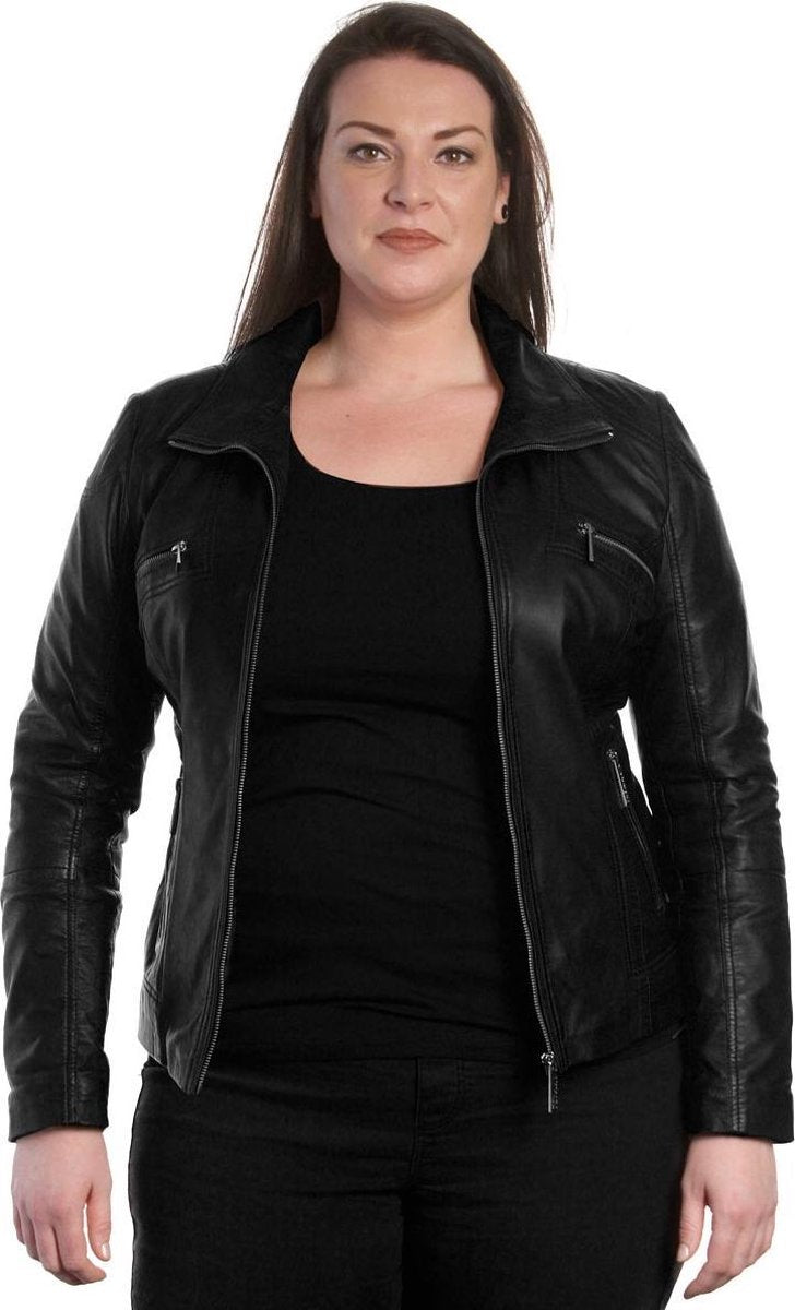 Versano Pino Leren Dames Bikerjack Dames Jas XXL - Zwart