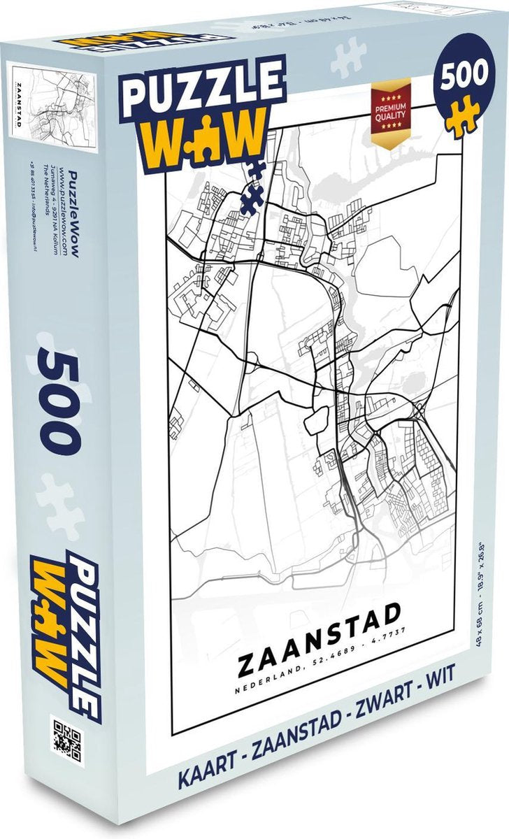 Puzzel Kaart - Zaanstad - Zwart - Wit  - Legpuzzel - Puzzel 500 stukjes