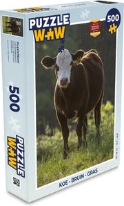 Puzzel Koe - Bruin - Gras - Legpuzzel - Puzzel 500 stukjes