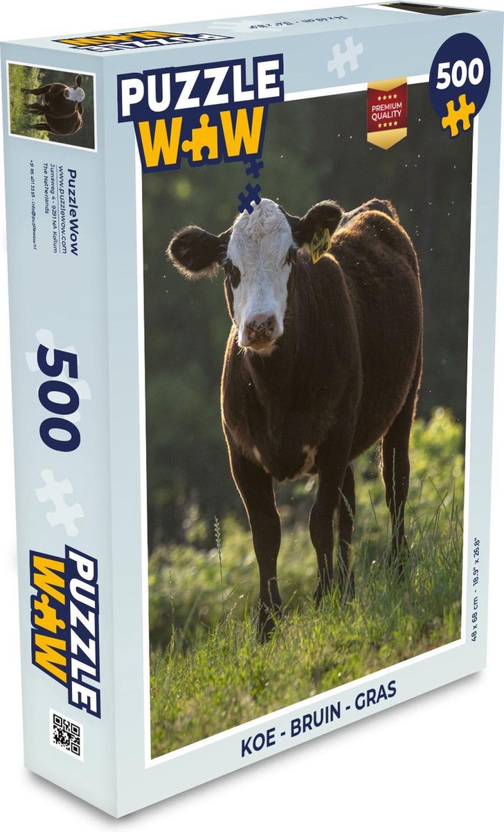 Puzzel Koe - Bruin - Gras - Legpuzzel - Puzzel 500 stukjes