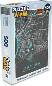 Puzzel Stadskaart - Zutphen - Grijs - Blauw - Legpuzzel - Puzzel 500 stukjes