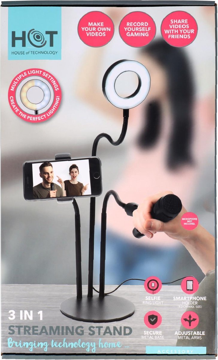 Selfie licht / lamp - 3 in 1 Streaming Standaard I Tutorial standaard - 3 lichttelling voor beter vloggen en video's maken tiktok instagram facebook