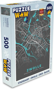 Puzzel Stadskaart - Zwolle - Grijs - Blauw - Legpuzzel - Puzzel 500 stukjes