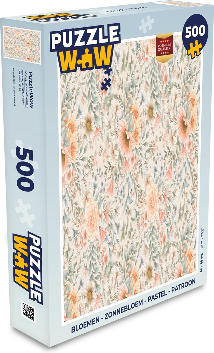 Puzzel Bloemen - Zonnebloem - Pastel - Patroon - Legpuzzel - Puzzel 500 stukjes